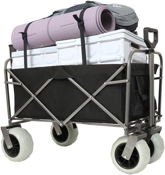 500 lbs Beach Fishing Cart, 13″ PU Balloon Tires, Heavy-Duty Aluminum Frame, 6 Rod Holders, DOBA-MC500