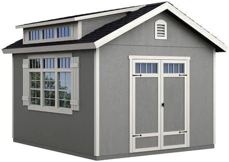 Handy Home Products Windemere 10×12 Do-it-Yourself Wooden Storage Shed with Floor, Beige