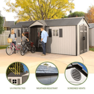 Lifetime 60127 20 x 8 Ft. Dual-Entry Outdoor Storage Shed with Skylights, Windows, and Floor – Desert Sand - Image 3