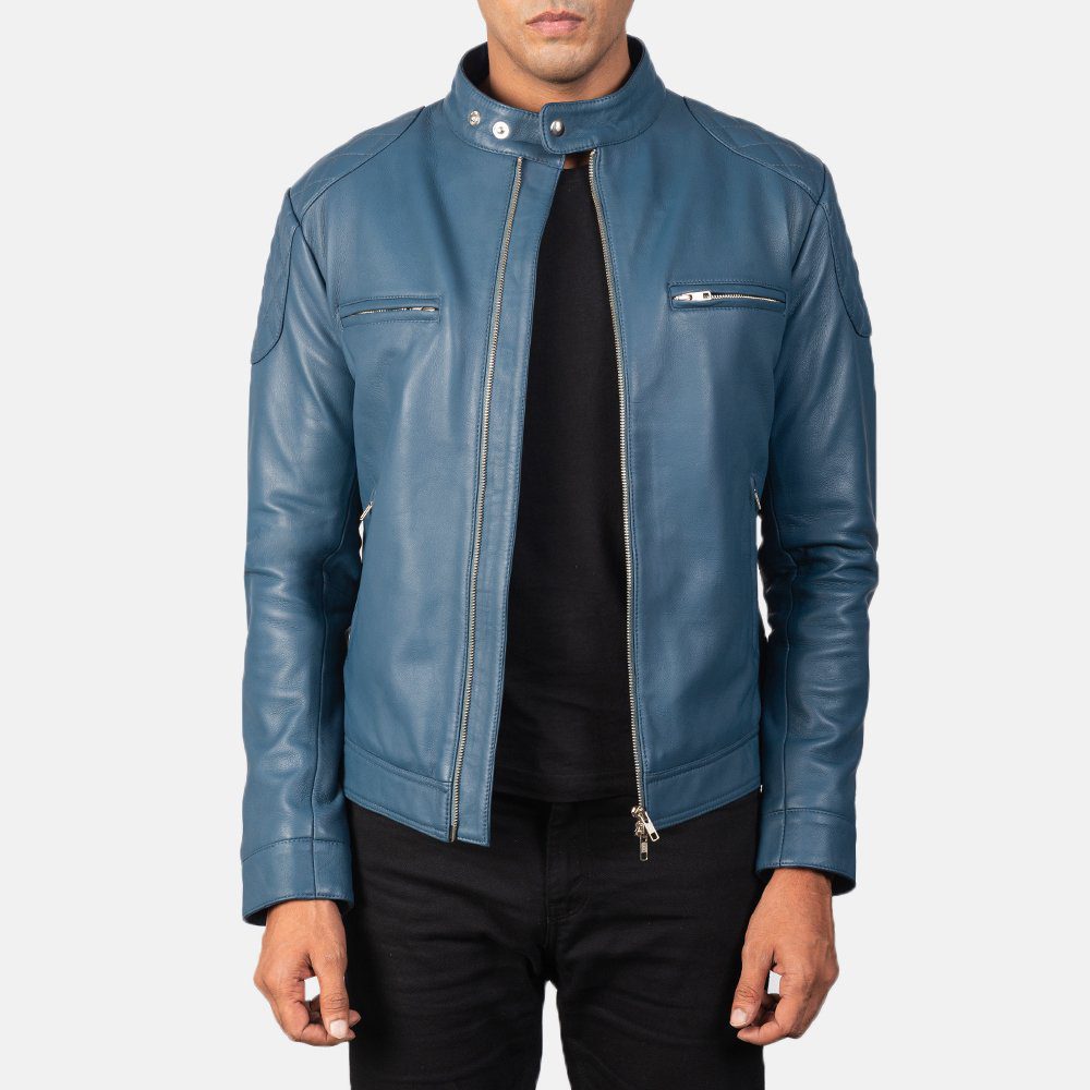Ionic Blue Leather Biker Jacket