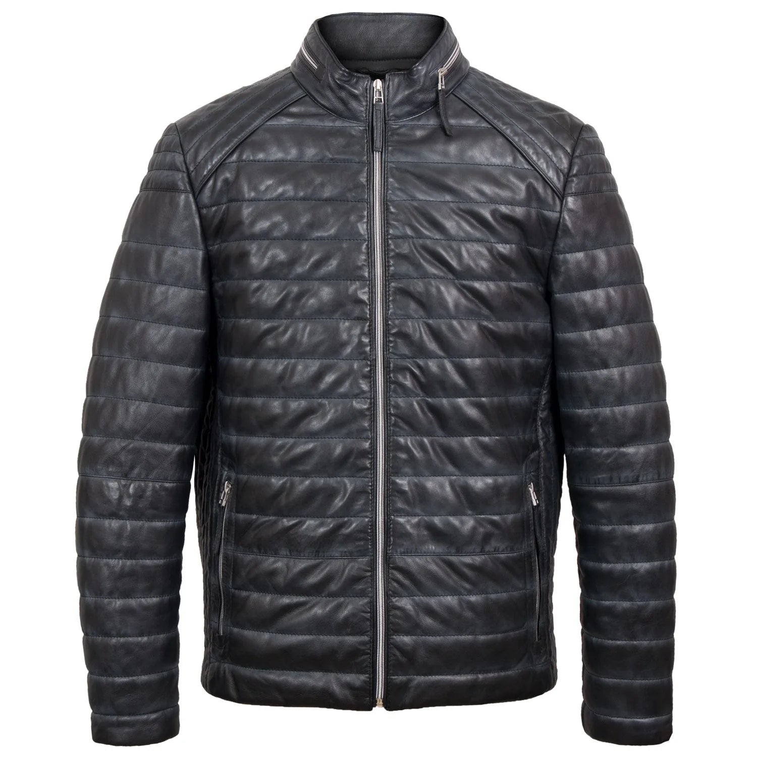 Roman Men's Grey Puffer Leather Jacket