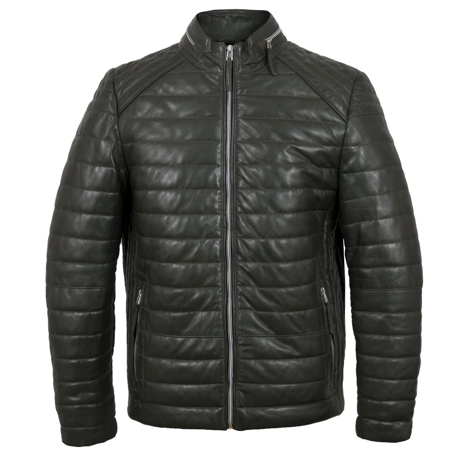 Roman Men's Olive Puffer Leather Jacket