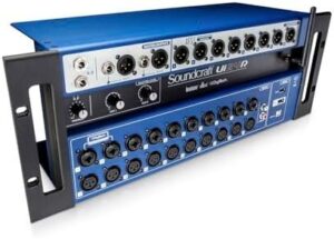 Soundcraft Ui24R Rack-Mountable Laptop or Tablet-Controlled, 24 input Digital Audio Mixer with onboard Signal Processing. Blue and Gray