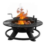 Red Mountain Valley 47 in. Wood-Burning Fire Pit with Adjustable BBQ Grate, Deer Head