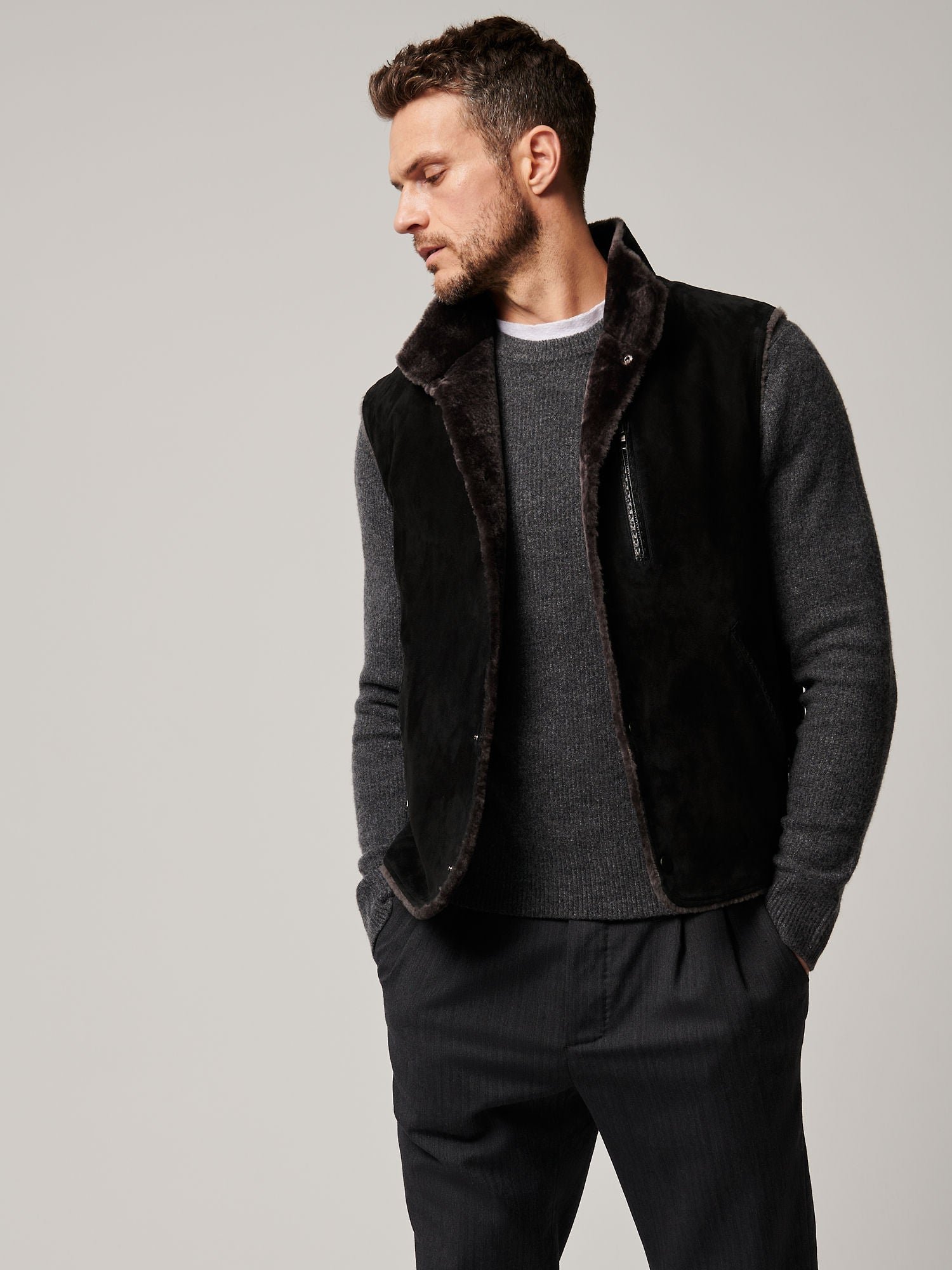 August Suede Leather Vest with Shearling Lining