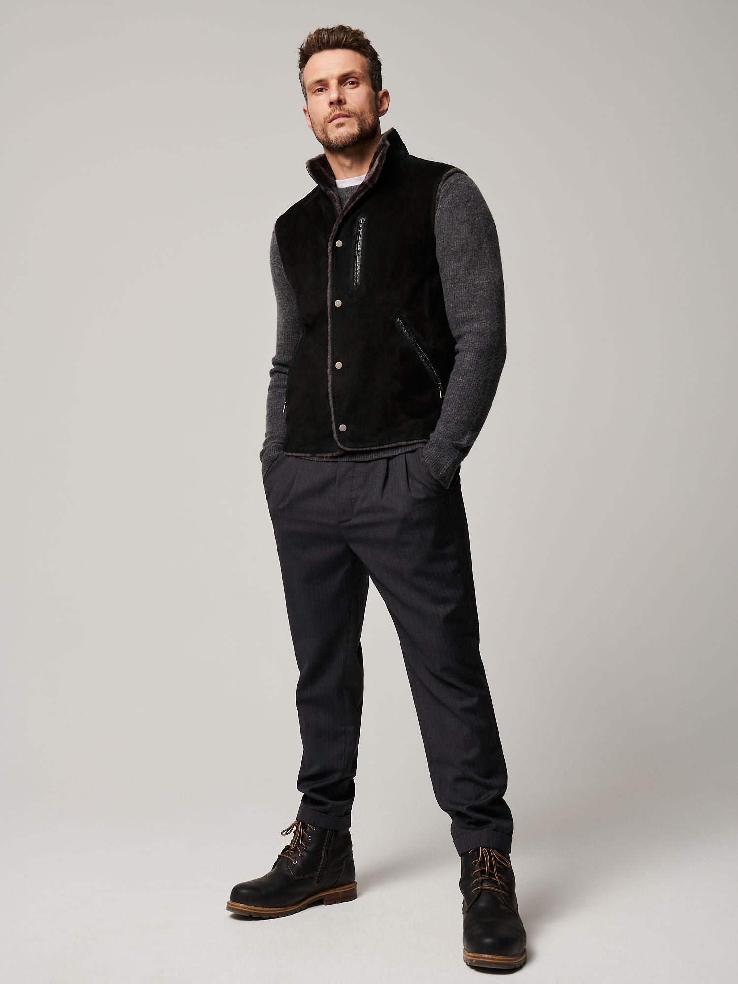 August Suede Leather Vest with Shearling Lining - Image 4