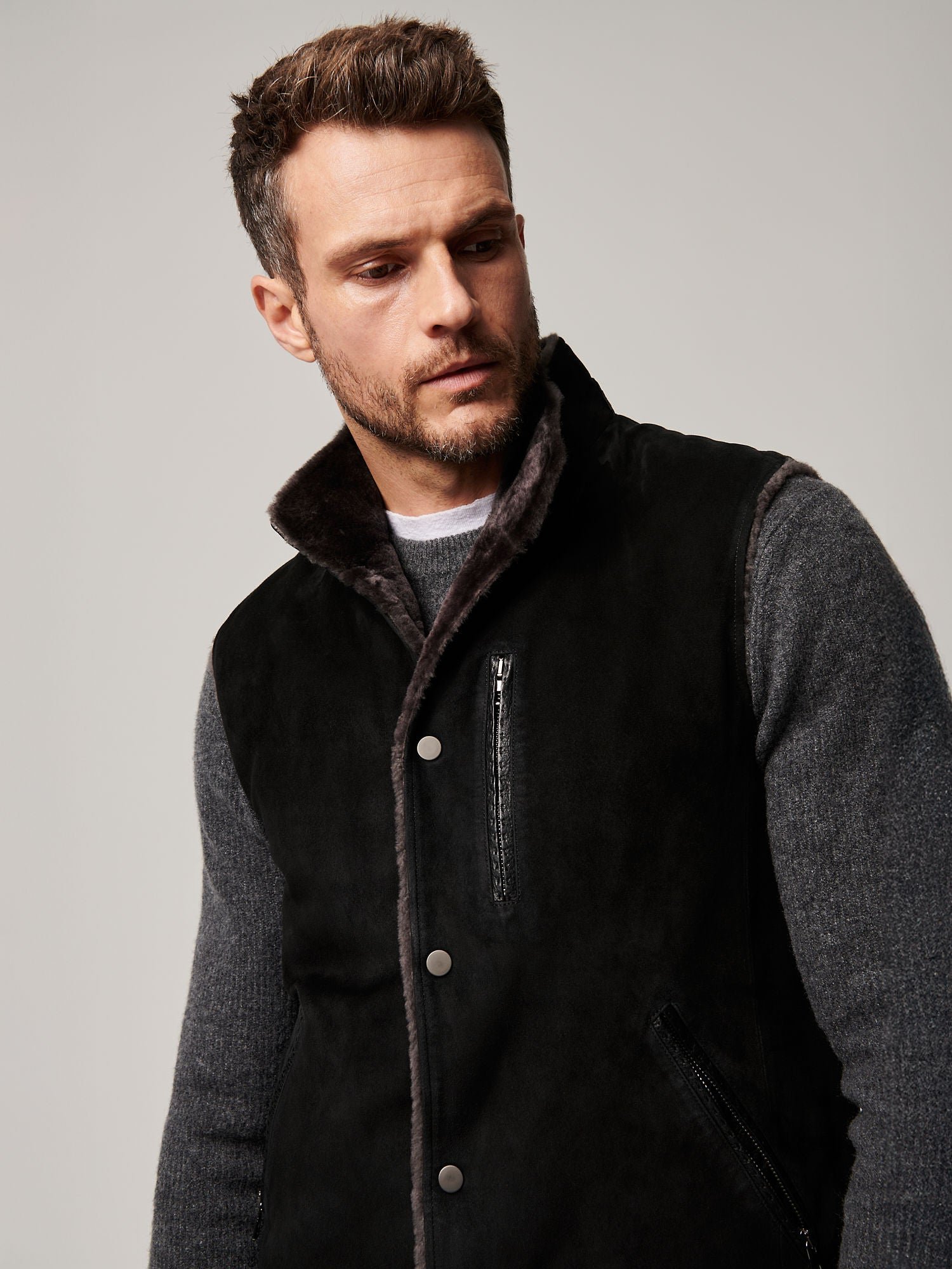 August Suede Leather Vest with Shearling Lining - Image 2