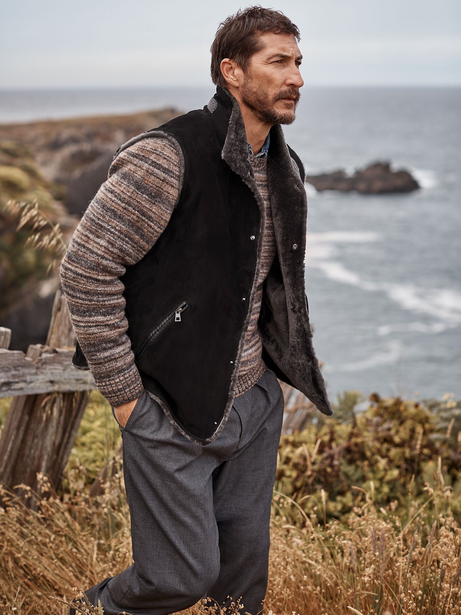 August Suede Leather Vest with Shearling Lining - Image 5