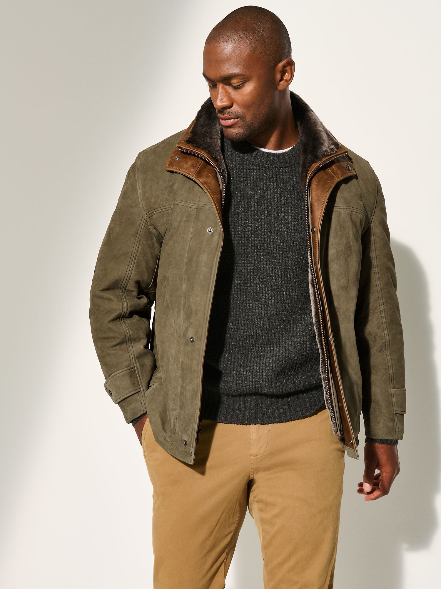 Jack Frost Olive Tundra Leather Coat with Shearling Lining - Image 5