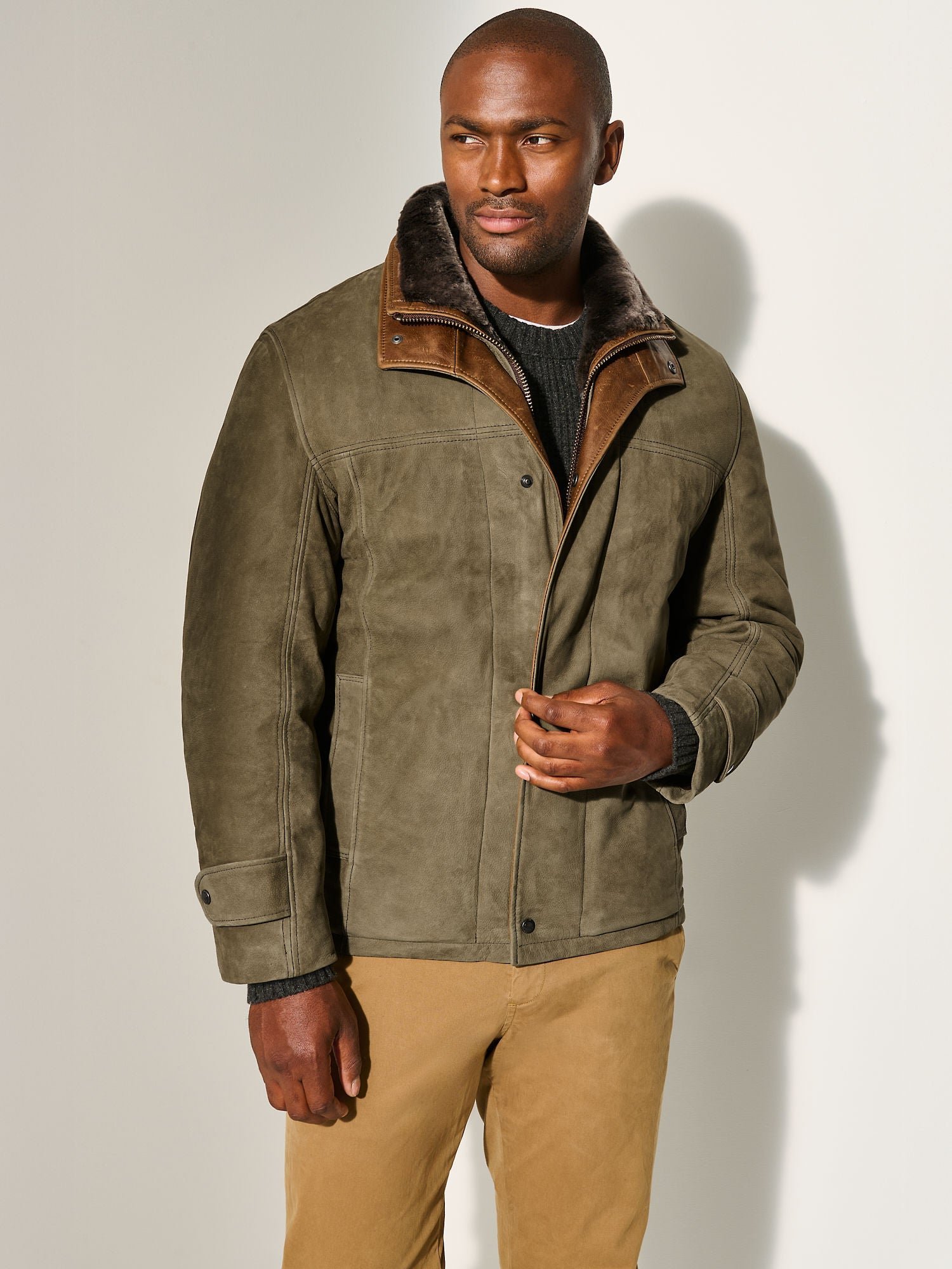Jack Frost Olive Tundra Leather Coat with Shearling Lining - Image 4