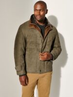 Jack Frost Olive Tundra Leather Coat with Shearling Lining