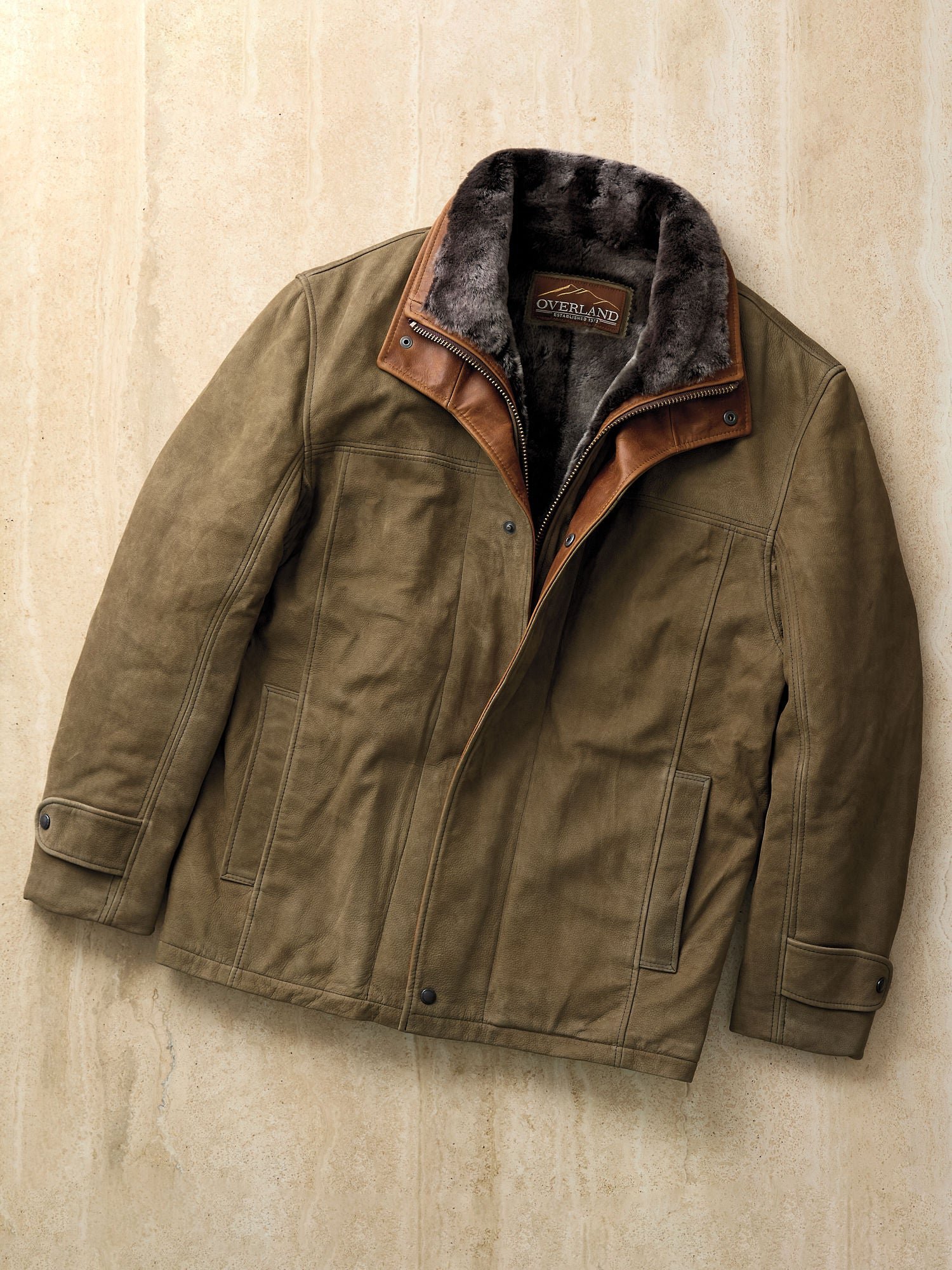 Jack Frost Olive Tundra Leather Coat with Shearling Lining - Image 3