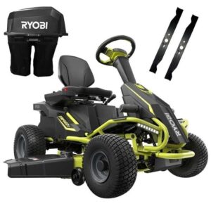 RYOBI 38 in. 100Ah Battery Rear Engine Electric Riding Lawn Mower and Bagging Kit