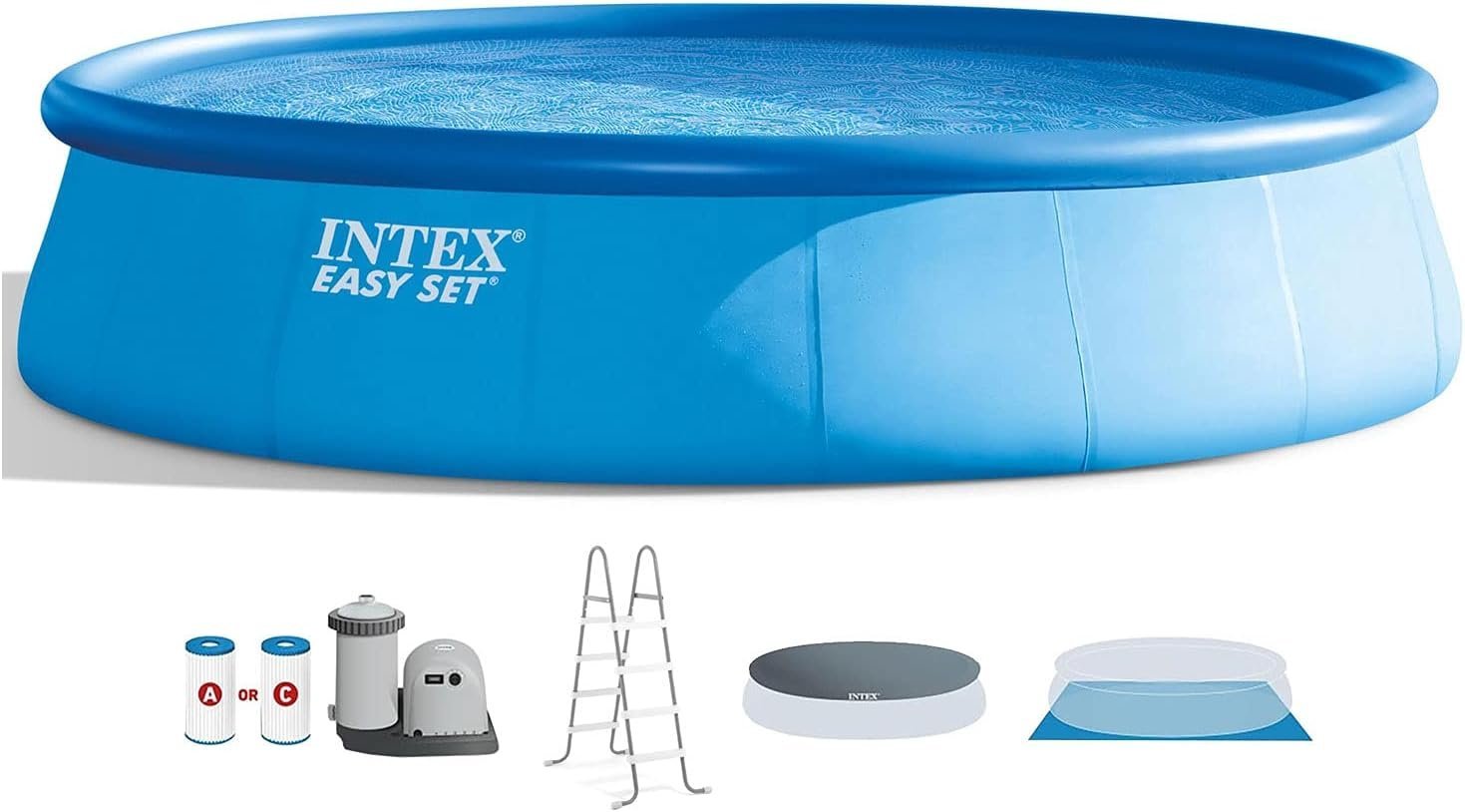 Intex 18′ x 48″ Inflatable Above Ground Swimming Pool with Ladder, Pump
