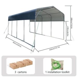 11x19FT Heavy Duty Metal Carport | Galvanized Outdoor Shelter for Cars, Boats & Parties