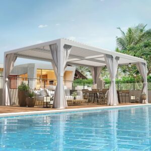 Erommy Outdoor Louvered Pergola Gazebo with Adjustable Aluminum Rainproof Roof