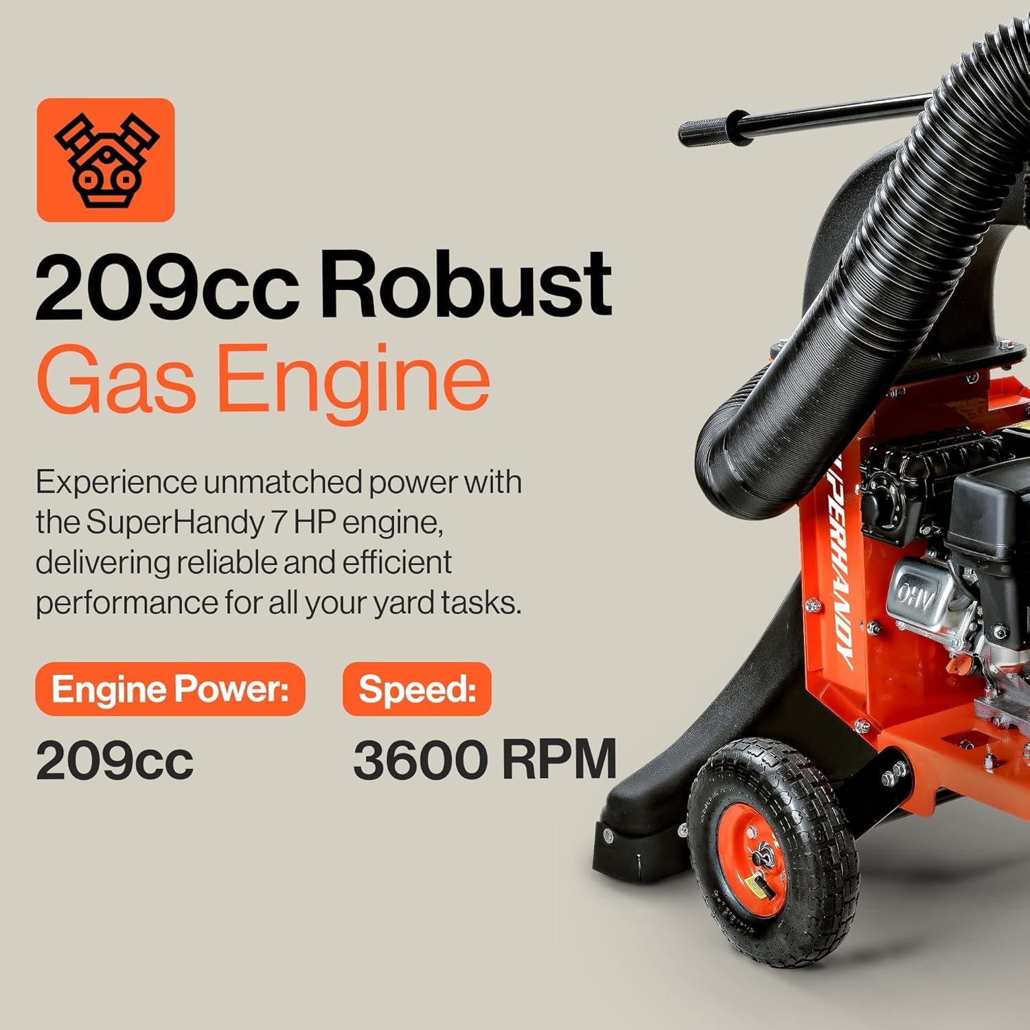 SuperHandy 7HP Gas Leaf Vacuum & Wood Chipper, 10:1 Mulch, 6-Bushel Bag - Image 3