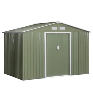 Spacious 9′ x 6′ Outdoor Storage Shed with Foundation, Sliding Doors, and Vents – Green
