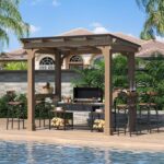 Veikous D Wooden Grill Gazebo Outdoor with Steel Roof