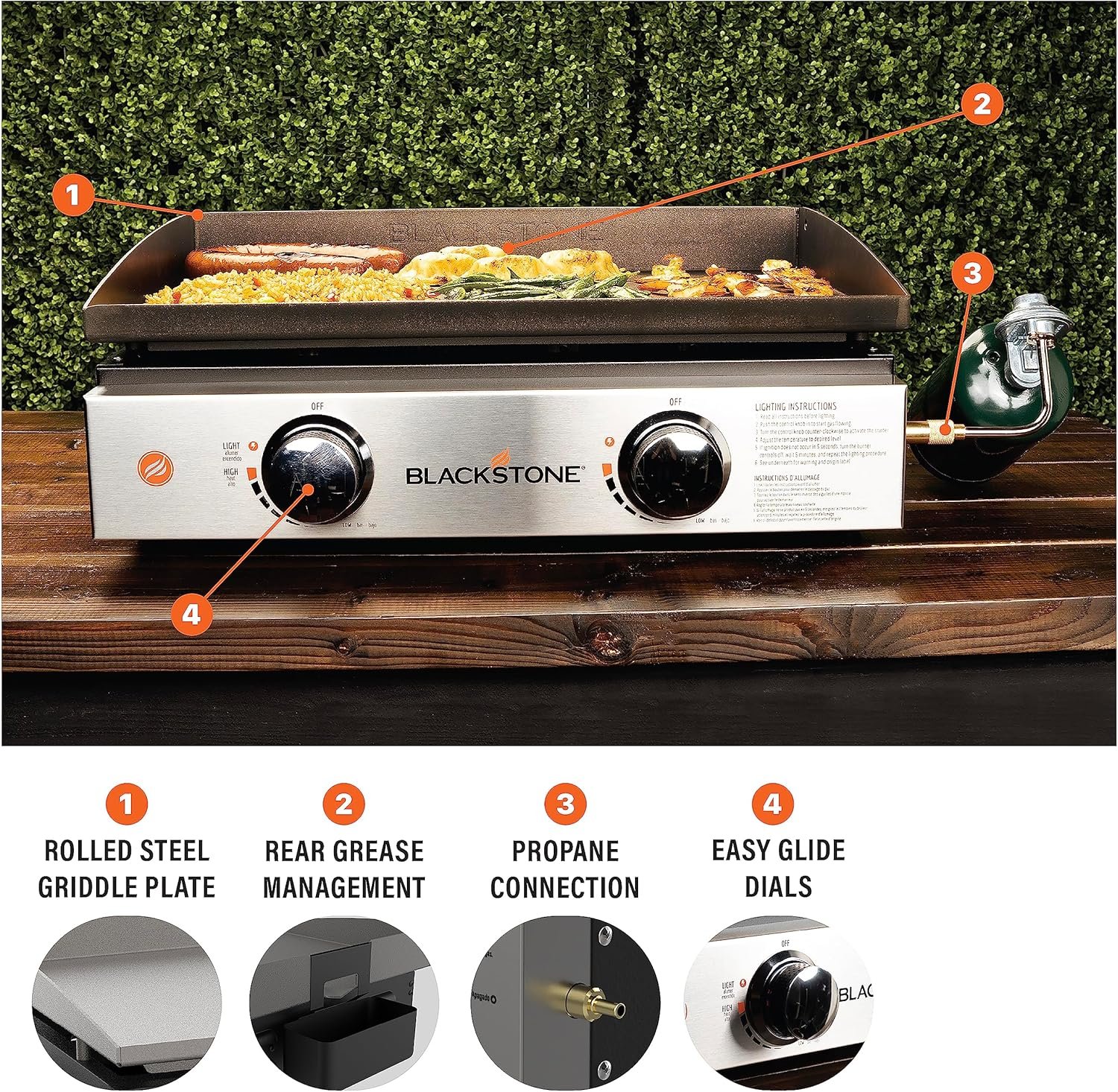 Blackstone 22″ Portable Tabletop Griddle – Dual Burner Flat Top Grill, 24,000 BTU Propane with Stainless Steel Faceplate & Rear Grease System - Image 9