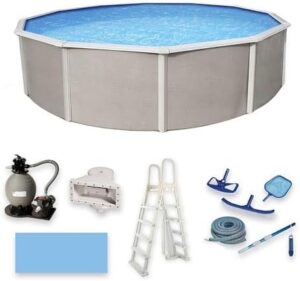 Blue Wave Belize 15-Feet Round 52-Inch Deep 6-Inch Top Rail Metal Wall Swimming Pool Package