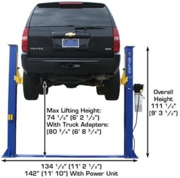 ATLAS Automotive Equipment 9KBPX 2-Post Lift/Hoist, Baseplate Style, 9’6″ Minimum Ceiling Height, 9,000lb Capacity, Symmetric Arms, Dual Hydraulic Chain Drive Cylinders, for Low Ceiling Home Use - Image 4