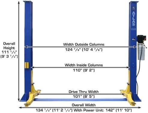 ATLAS Automotive Equipment 9KBPX 2-Post Lift/Hoist, Baseplate Style, 9’6″ Minimum Ceiling Height, 9,000lb Capacity, Symmetric Arms, Dual Hydraulic Chain Drive Cylinders, for Low Ceiling Home Use - Image 6