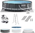 Intex Ultra XTR Frame 14′ x 42″ Round Above Ground Outdoor Swimming Pool Set with Sand Filter Pump, Ladder, Ground Cloth, and Pool Cover