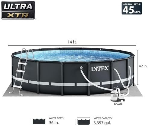 Intex Ultra XTR Frame 14′ x 42″ Round Above Ground Outdoor Swimming Pool Set with Sand Filter Pump, Ladder, Ground Cloth, and Pool Cover - Image 8