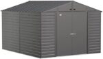 Arrow Select 10′ x 12′ Outdoor Lockable Steel Storage Shed Building, Charcoal