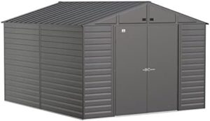 Arrow Select 10′ x 12′ Outdoor Lockable Steel Storage Shed Building, Charcoal