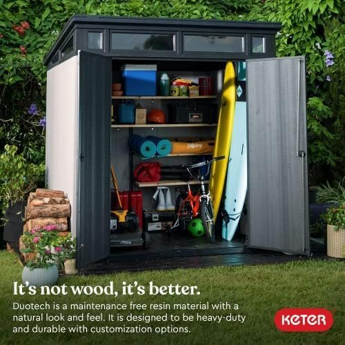 Keter Outdoor Storage Shed, for House, Patio & Yard, Plastic Resin, Artisan, 7×7 Ft, Gray - Image 2