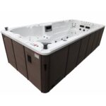 Canadian Spa Co 15 – Person 72 – Jet Acrylic Rectangular Hot Tub with Ozonator and Built-In Speaker in Sterling Silver, Walnut