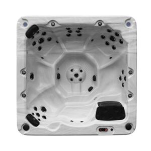 Canadian Spa Co 7 – Person 46 – Jet Acrylic Square Hot Tub with Ozonator and Built-In Speaker in Sterling Silver, Walnut