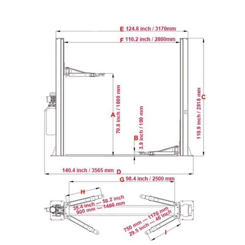 KATOOL KT-H105 Two Post Vehicle Lift 10,000 lbs Capacity - Image 3
