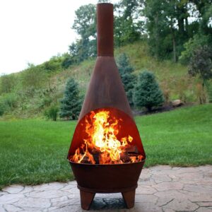 Sunnydaze 75″ Mexican-Style Rust Patina Finish Steel Wood-Burning Chiminea with Grill Grate