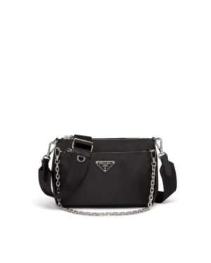 Re-nylon and Saffiano Leather Shoulder Bag