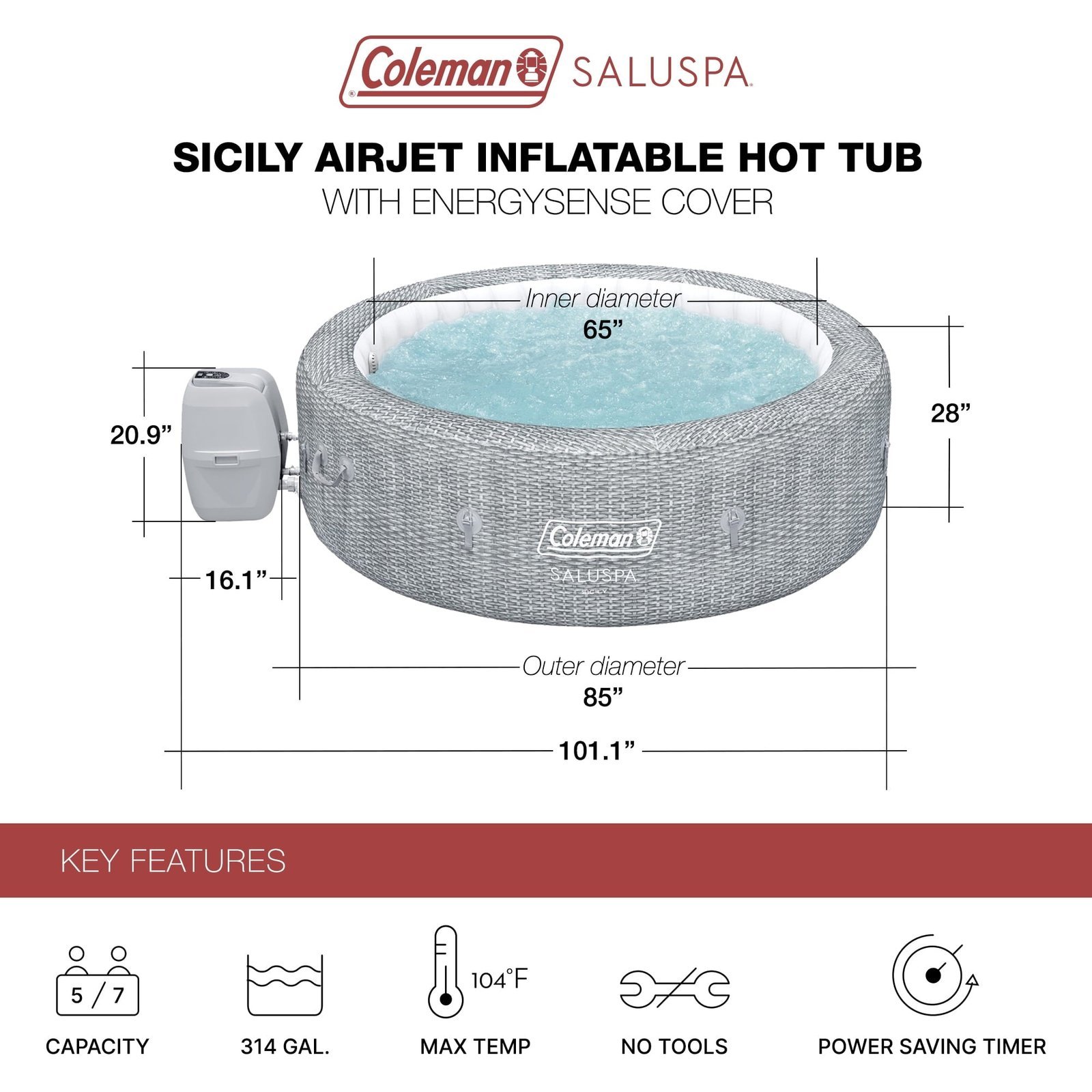 Coleman Sicily AirJet Inflatable Hot Tub w/ Cover w/ Pump #P09144 - Image 3