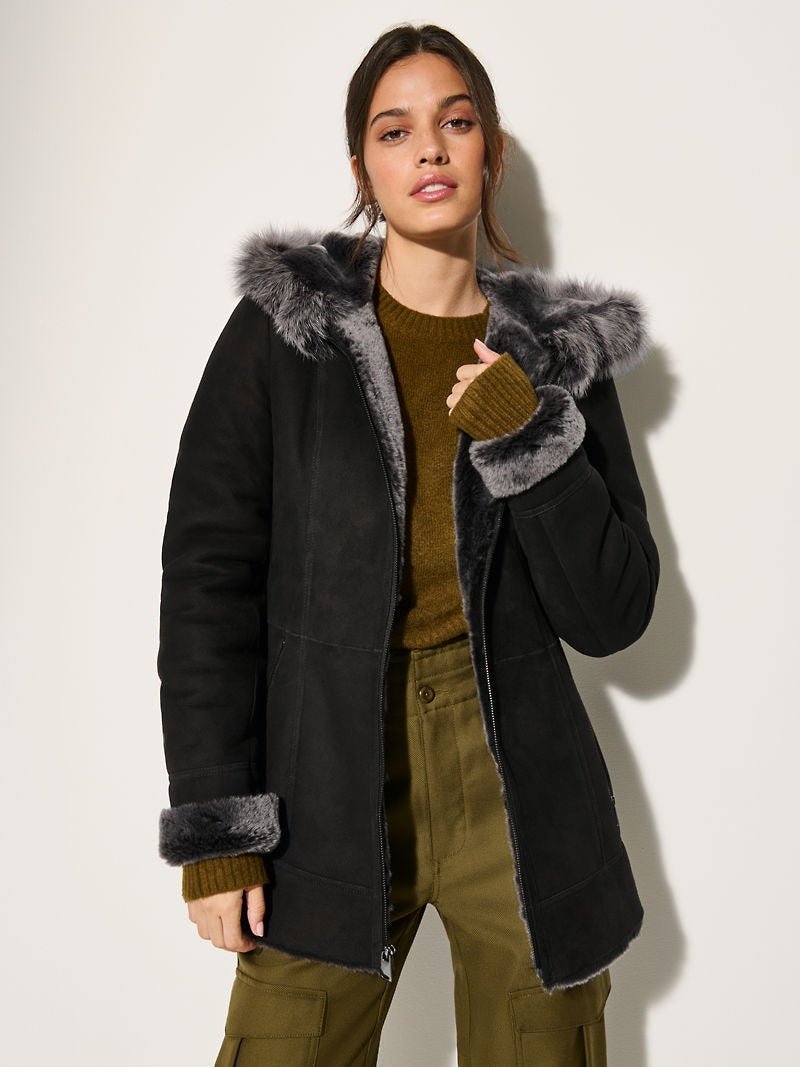 Claire Hooded Toscana Sheepskin Coat - Image 3