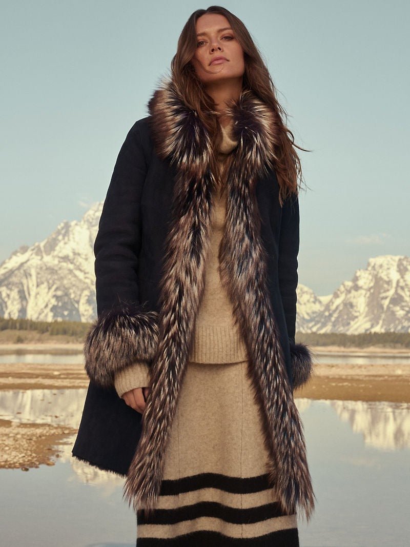 Chantal Reversible Navy Sheepskin Coat - Image 2