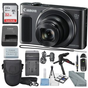 Canon PowerShot SX620 HS Digital Camera Along with 32GB, Deluxe Accessory Bundle and Cleaning Kit, Black