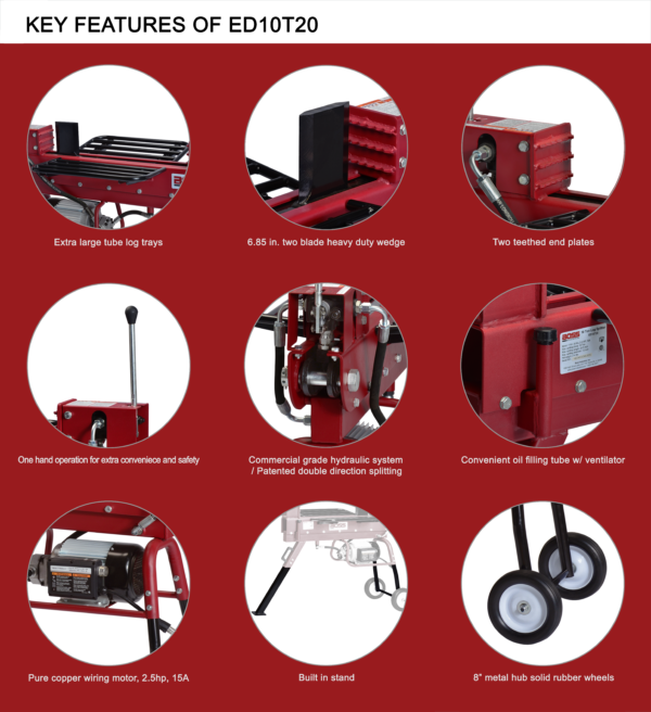 10 Ton Boss Industrial Dual Action Electric Log Splitter (ED10T20) - Image 10