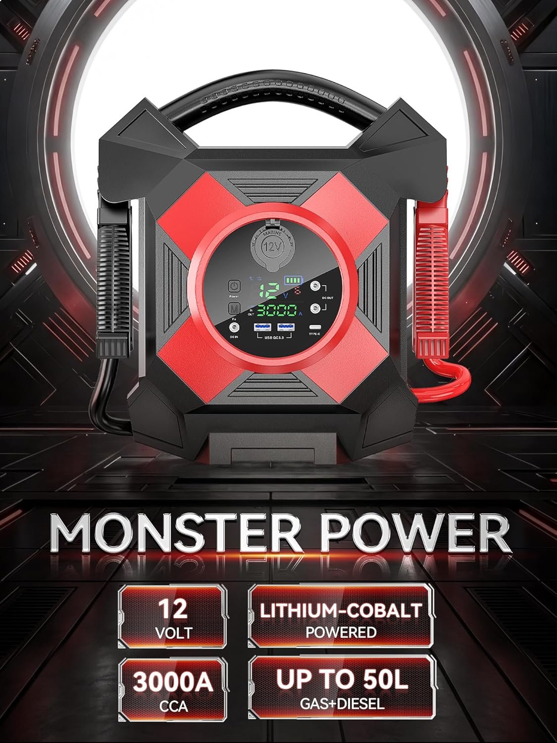 DM1264 Heavy Duty Jump Starter, 12V 30000A Peak, Lithium Battery Booster Pack, Portable Jump Starter for Heavy Vehicles, -40°F Instant Start, Suitable for Diesel and Gasoline Engines up to 50L, Semi Truck Class 8 - Image 8