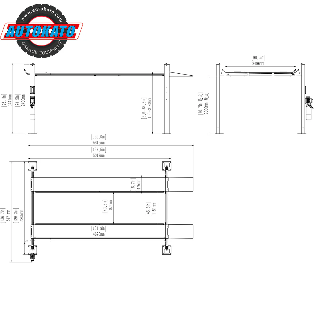 4H110 Four Post Vehicle Lift 11000lbs By KaTool - Image 4