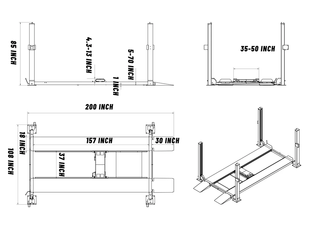 4H850 Heavy Duty Four Post Car lift 8500Lbs By KaTool - Image 4
