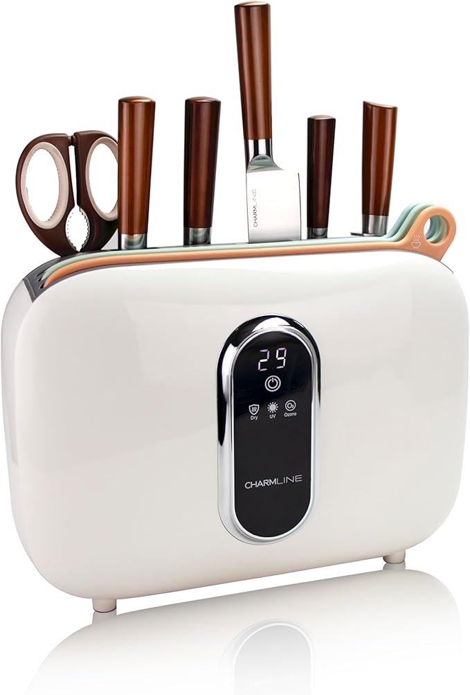 Charmline Smart Cutting Board and Knife Set with Holder, Self-Cleaning & Drying, Space-Saving Kitchen Organizer, Practical Gift for Mom, Housewarming, Birthday & Christmas