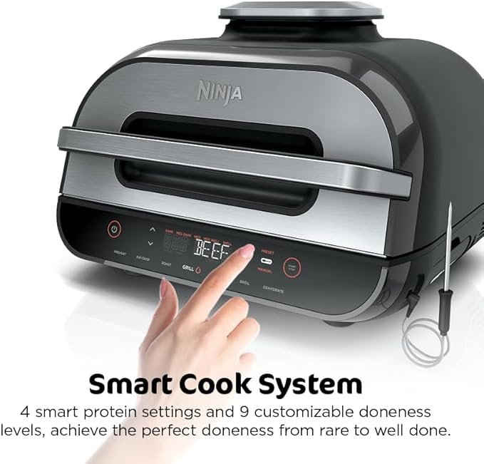 Ninja | Indoor Grill and Air Fryer| Foodi Smart XL | 6-in-1 Grill, Air Fry, Roast, Bake, Broil, Dehydrate & Crisp |Smart Thermometer & Splatter Shield | Dishwasher Safe Parts | Black/Silver | FG551 - Image 3