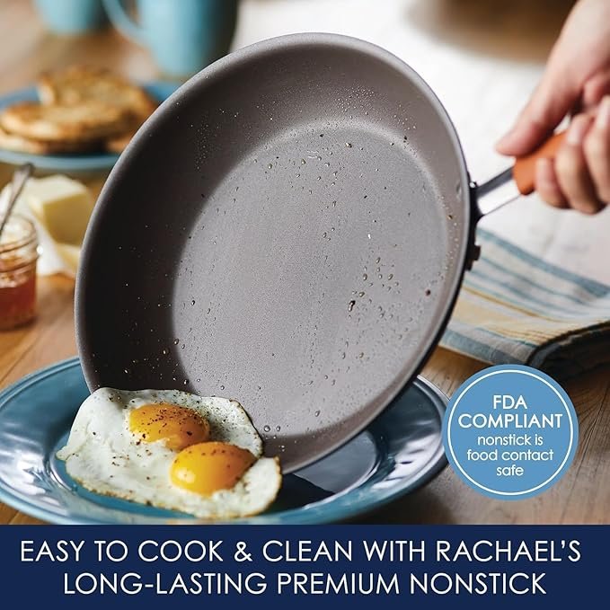 Rachael Ray Cucina Nonstick Cookware Pots and Pans Set, 12 Piece, Pumpkin Orange - Image 3