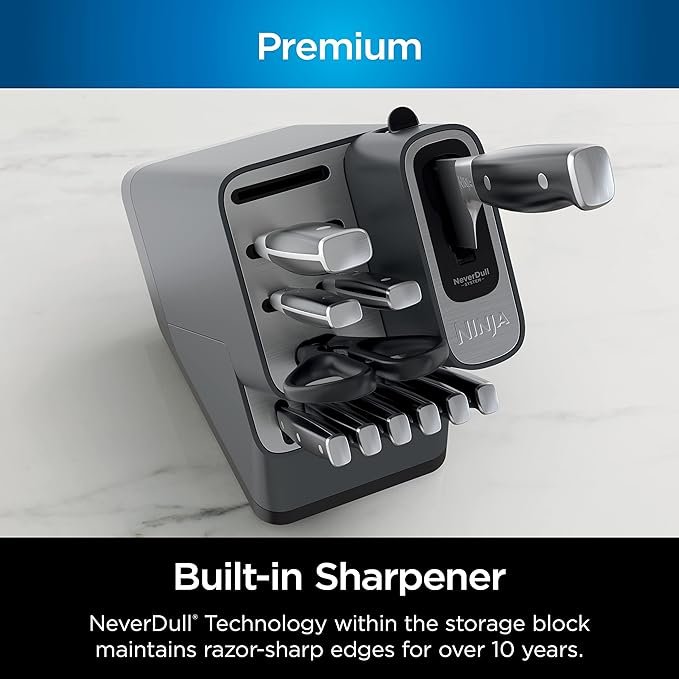 Ninja Knife Set, Knife Sharpener, Knife Block Set, Stainless Steel Knives, 14 Piece Set, Steak Knives, Chef Knives and More, Foodi NeverDull, Black, K32014 - Image 3