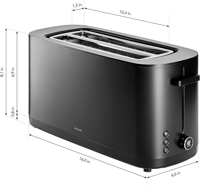 ZWILLING Enfinigy, 4-Slice Long Slot Toaster, Extra Wide 1.5″ Slots for Bagels and Toast, Black - Image 3